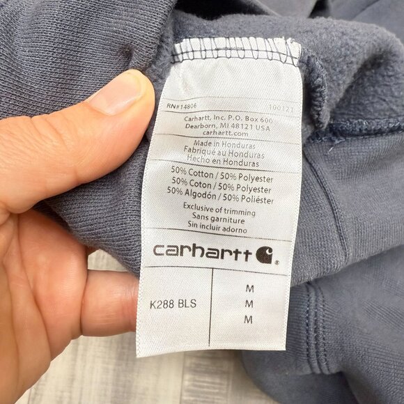 ✅ Mens M Carhartt Loose Fit Midweight Hoodie/Sweatshirt Blue/Gray Orange Logo - Picture 8 of 10